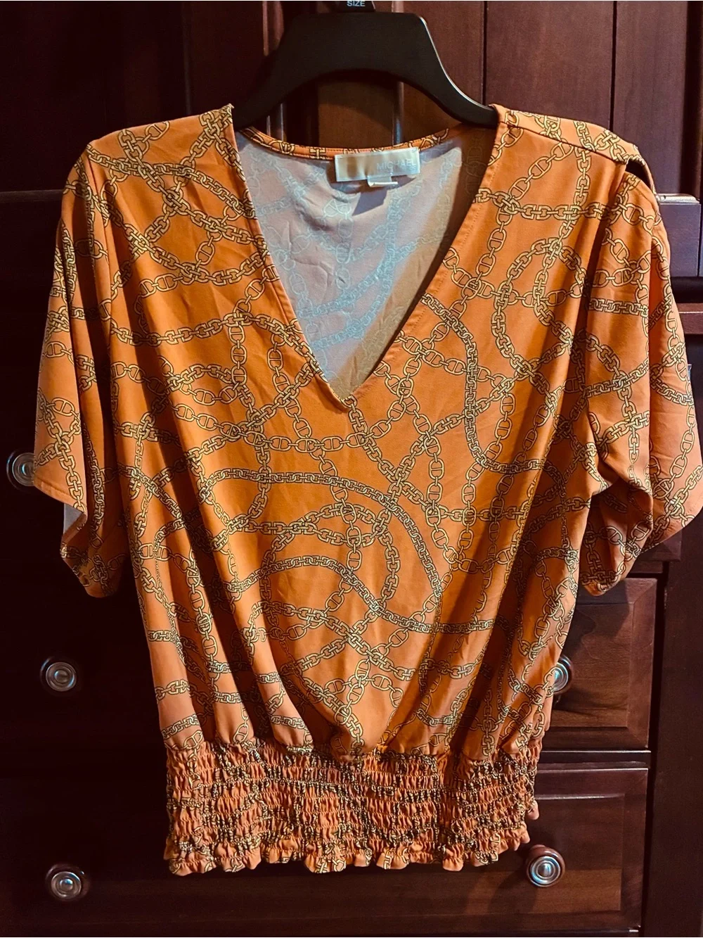 Michael Kors Orange Chain-Print V-Neck Blouse